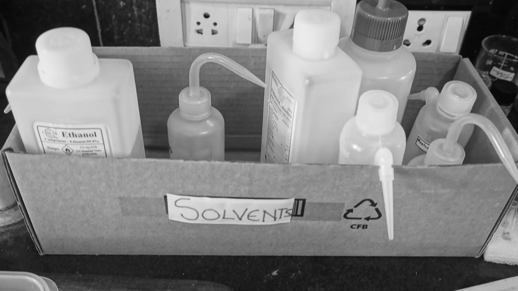 Laboratory chemical containers at Goa University, photographed by Frederick Noronha