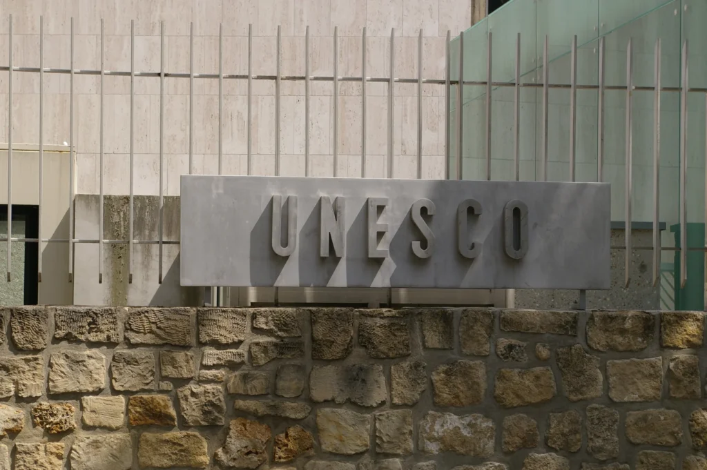 UNESCO building signage in Paris, photographed in July 2008
